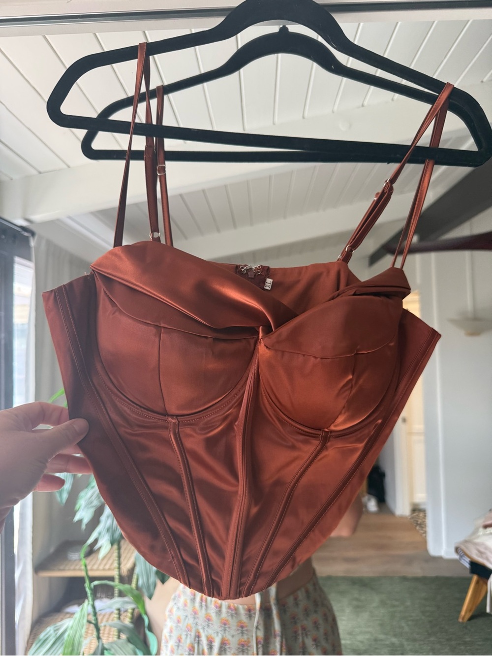 Satin Corset Bustier Top - Rust
